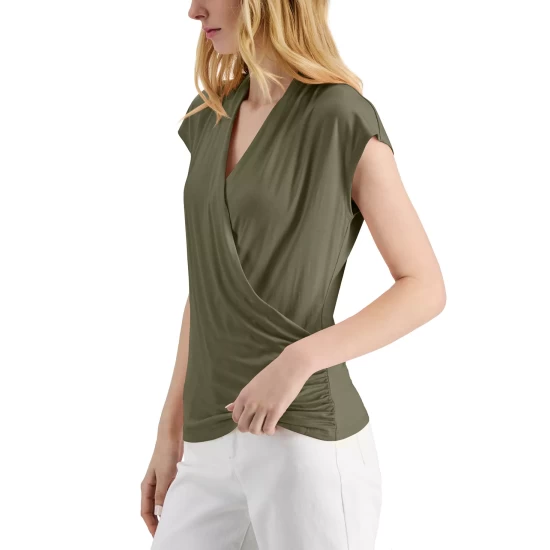 Best deal ๐คฉ INC International Concepts ๐ฉ Women's Surplice V-Neck Top, Created For Macy's Burnt Olive ๐ฅ 6 Best deal ๐คฉ INC International Concepts ๐ฉ Women's Surplice V-Neck Top, Created For Macy's Burnt Olive ๐ฅ - Image 4