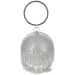 New 👏 INC International Concepts Fringe Ball Bangle Clutch, Created For Macy's Fringe Silver ✔️ -International Concepts Sales unnamed file 904