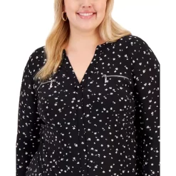 Flash Sale ⌛ INC International Concepts Plus Size Printed Zip-Pocket Top, Created For Macy's Riley Ditsy Floral 🎉 -International Concepts Sales unnamed file 941