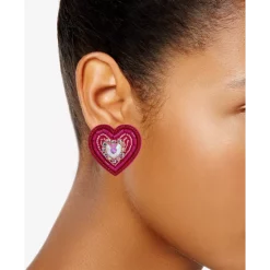 Best deal 😀 INC International Concepts Fuchsia-Coated Rose Gold-Tone Crystal & Bead Heart Statement Stud Earrings, Created For Macy's Multi 🎉 -International Concepts Sales unnamed file 986
